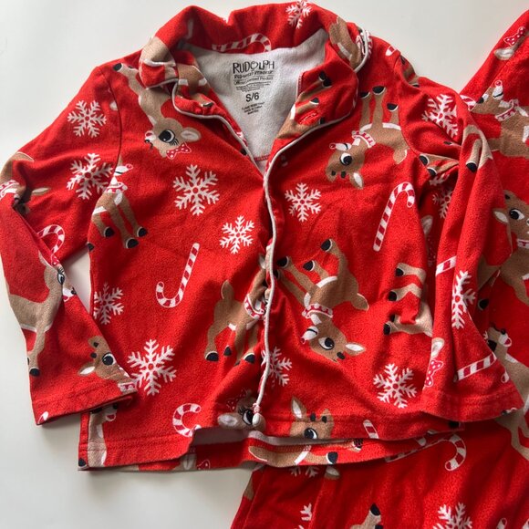 Kids 6 Red Rudolph Reindeer & Candy Candy Christmas Holiday Pajamas - Picture 3 of 5